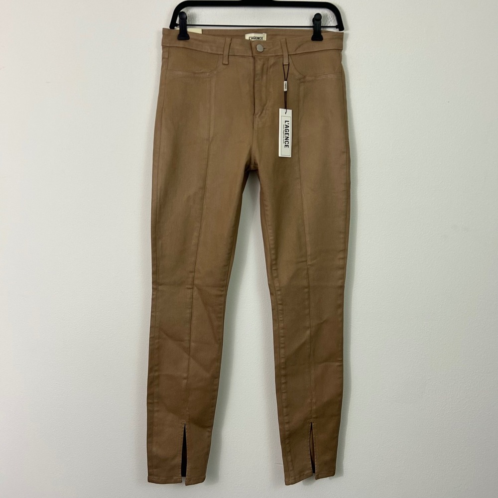 L'AGENCE Jyothi High Rise Split Ankle Coated Pants Cappuccino Tan 31 NEW